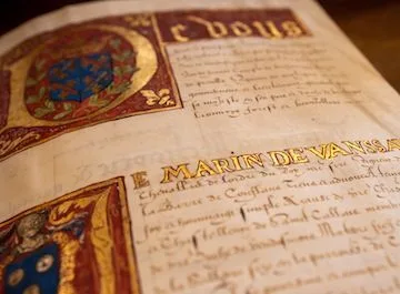 Illuminated manuscript of 1603 with painted coats of arms and the name Marin de Vanssay in gold